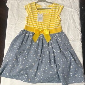 Cat & Jack Yellow Striped Dress with Blue Floral Skirt